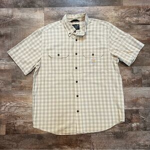 Carhartt Mens Short Sleeve Checkered Button Down Loose Fit 100% Cotton Size L